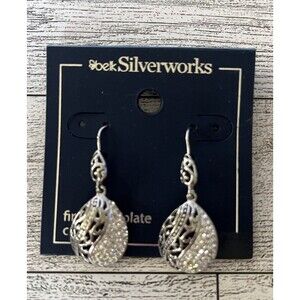 Belk Silverworks Fine Silver Plated Crystal Dangle Drop Oval Earrings